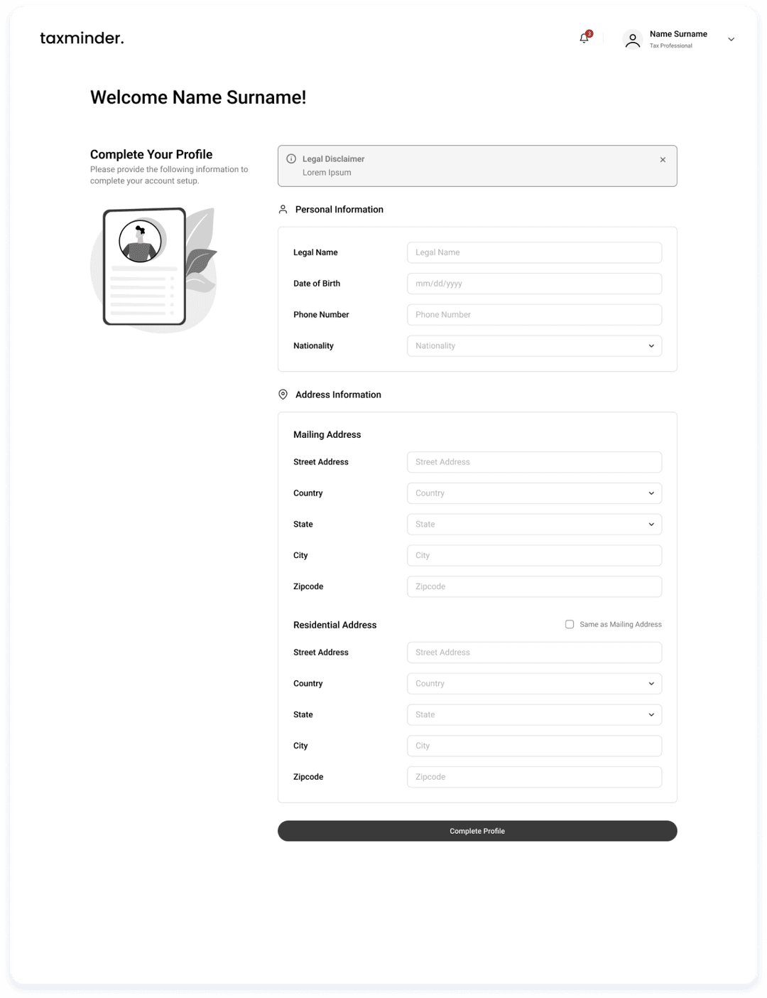 Post registration account setup