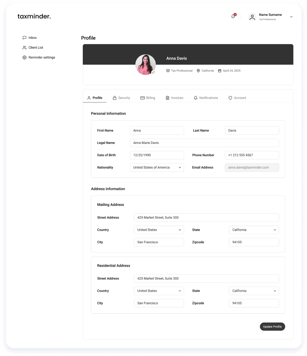 User Profile Details